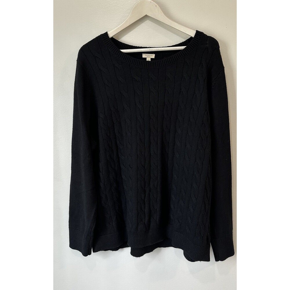 Talbots Cable Knit Cotton Blend Pull Over Longsleeve Sweater Black Plus Size 3X